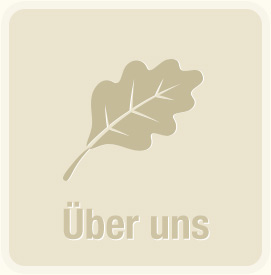 Über Uns Kachel mit Blatt.